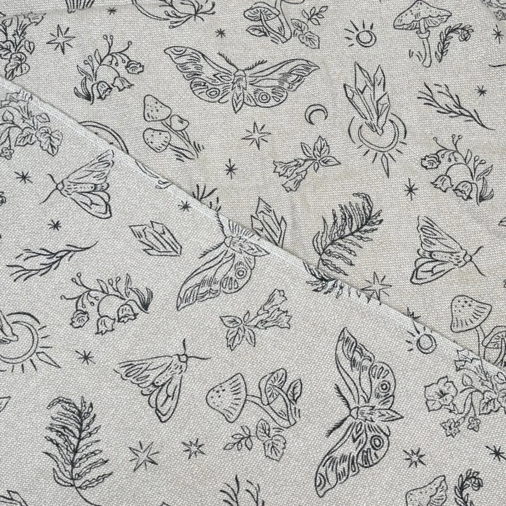 Rachel Zoe Hand Towel Kitchen Beige Moth Mushroom Celestial Botanical Whimsigoth